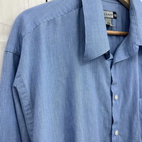 SAVILE ROW XL (17.5) Blue Pinstriped Dress Shirt Button Down Long Sleeve - Picture 4 of 7